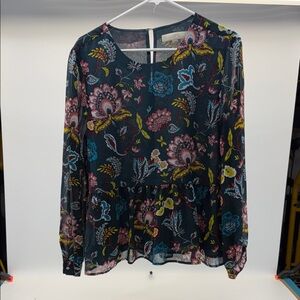 LOFT Dark Floral Long Sleeve Blouse